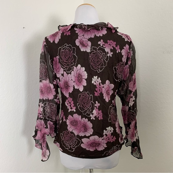 Vintage Y2K Separates Silk Floral Angel Wing Blouse Women’s Petite L Pink Brown - Picture 6 of 17